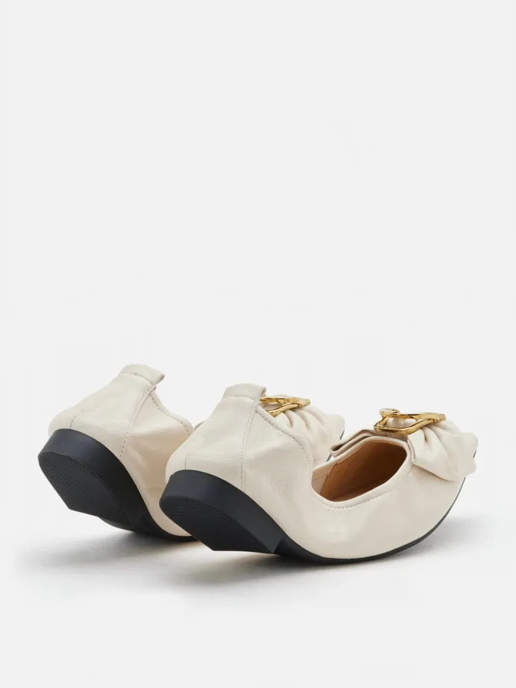 Layla Gold Buckled Bow Foldable Flats