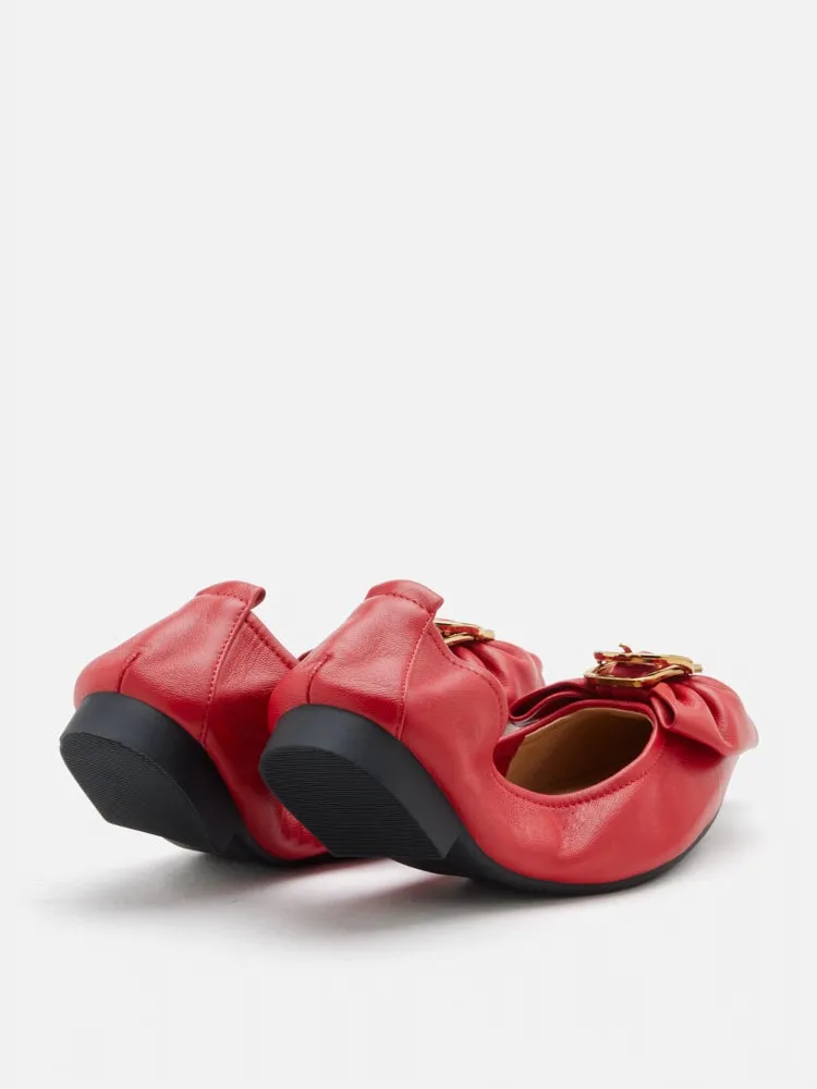 Layla Gold Buckled Bow Foldable Flats