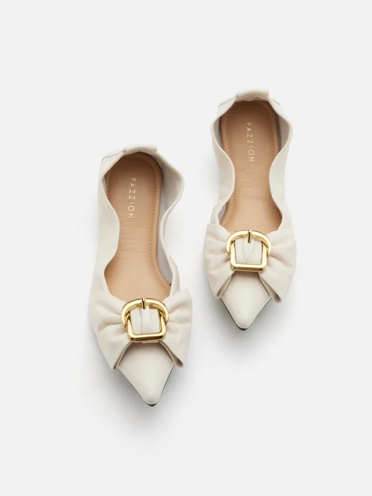 Layla Gold Buckled Bow Foldable Flats