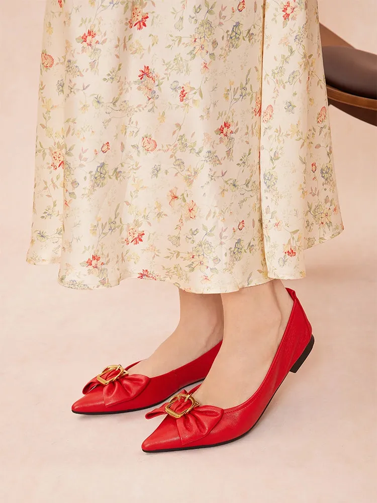Layla Gold Buckled Bow Foldable Flats