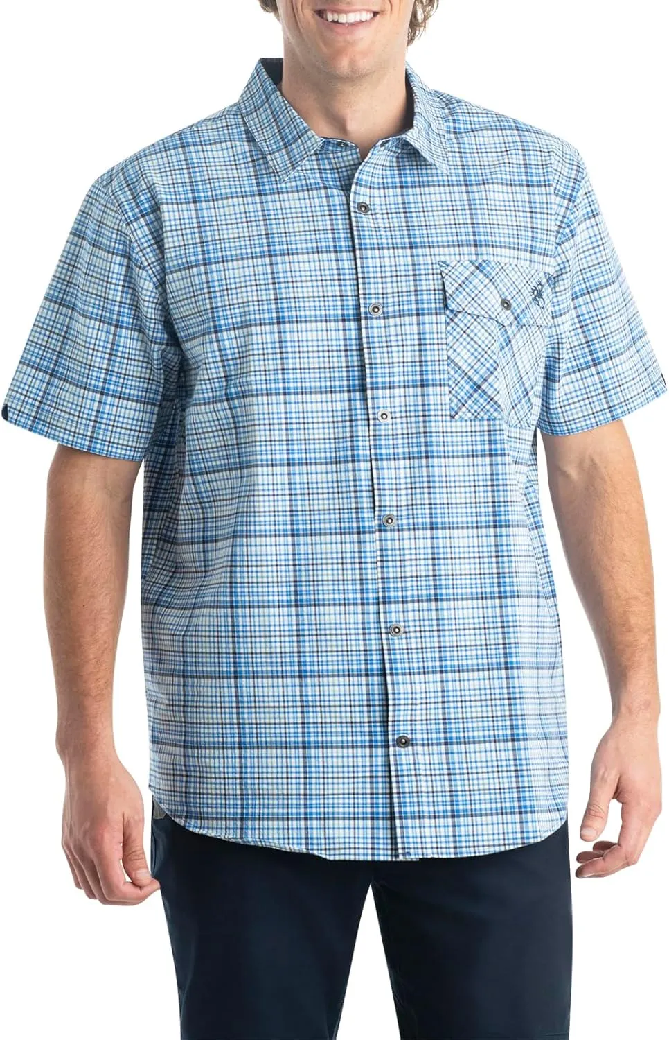 Legendary Whitetails Men's Stretch Woven Plaid UPF 30  Uv Moisture Wicking Short Sleeve Shirt
