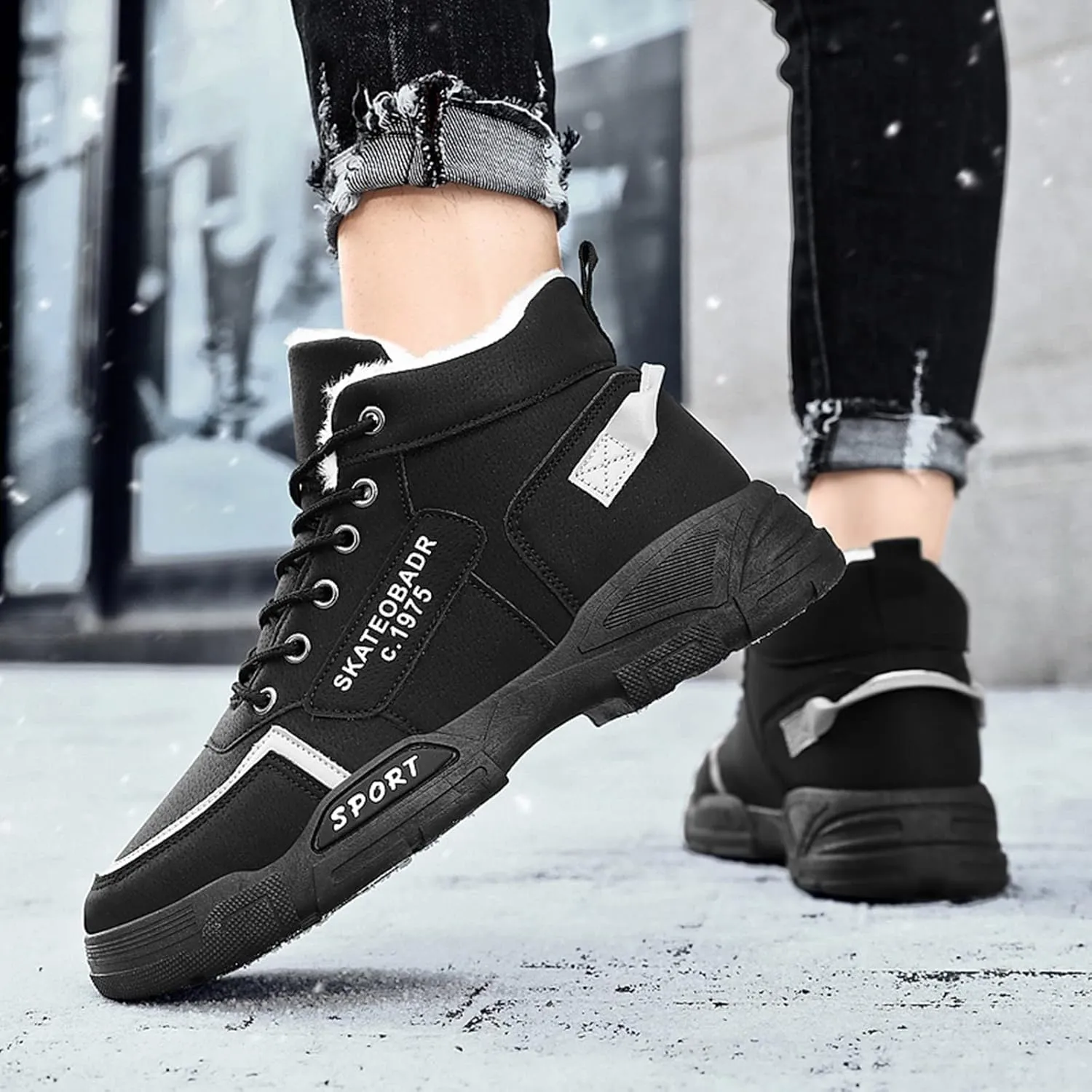 Men Work Boots Slip On Hiking Sneakers Shoes with Fur Lined Working Shoes for Women with Zipper Lightweight Outdoor Botas Mid Ankle Work Casual Hike Grounded Footwear