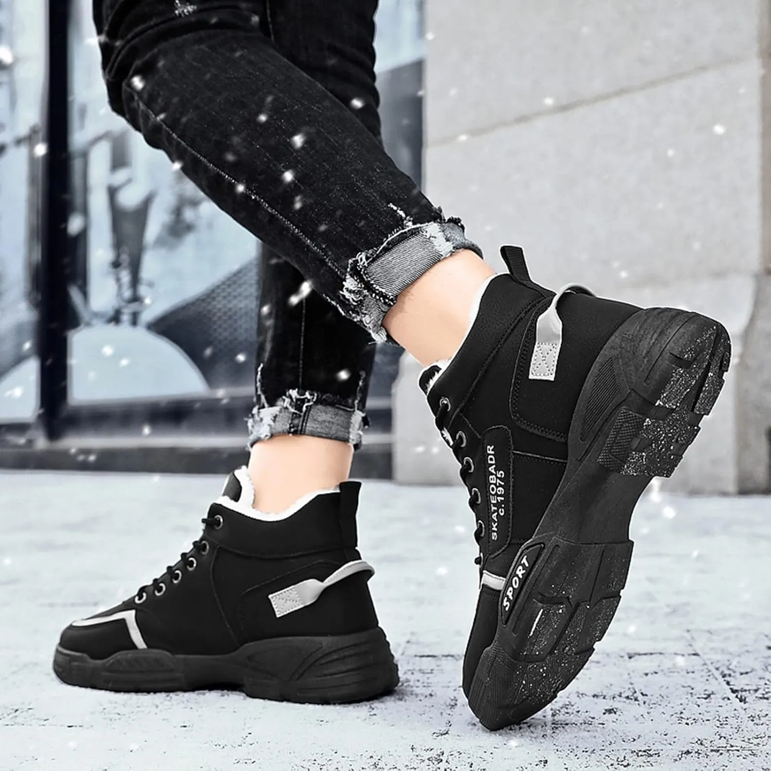 Men Work Boots Slip On Hiking Sneakers Shoes with Fur Lined Working Shoes for Women with Zipper Lightweight Outdoor Botas Mid Ankle Work Casual Hike Grounded Footwear