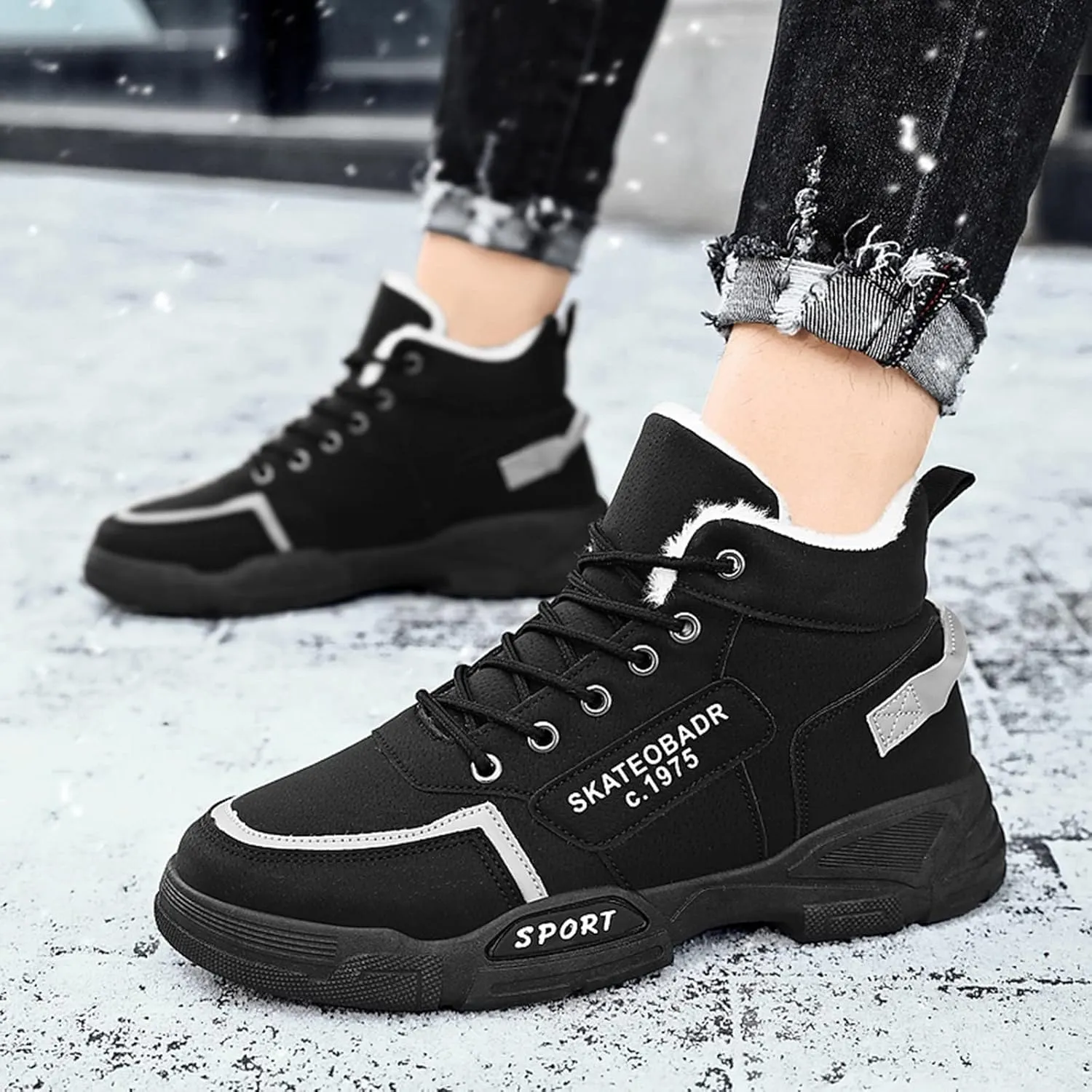 Men Work Boots Slip On Hiking Sneakers Shoes with Fur Lined Working Shoes for Women with Zipper Lightweight Outdoor Botas Mid Ankle Work Casual Hike Grounded Footwear