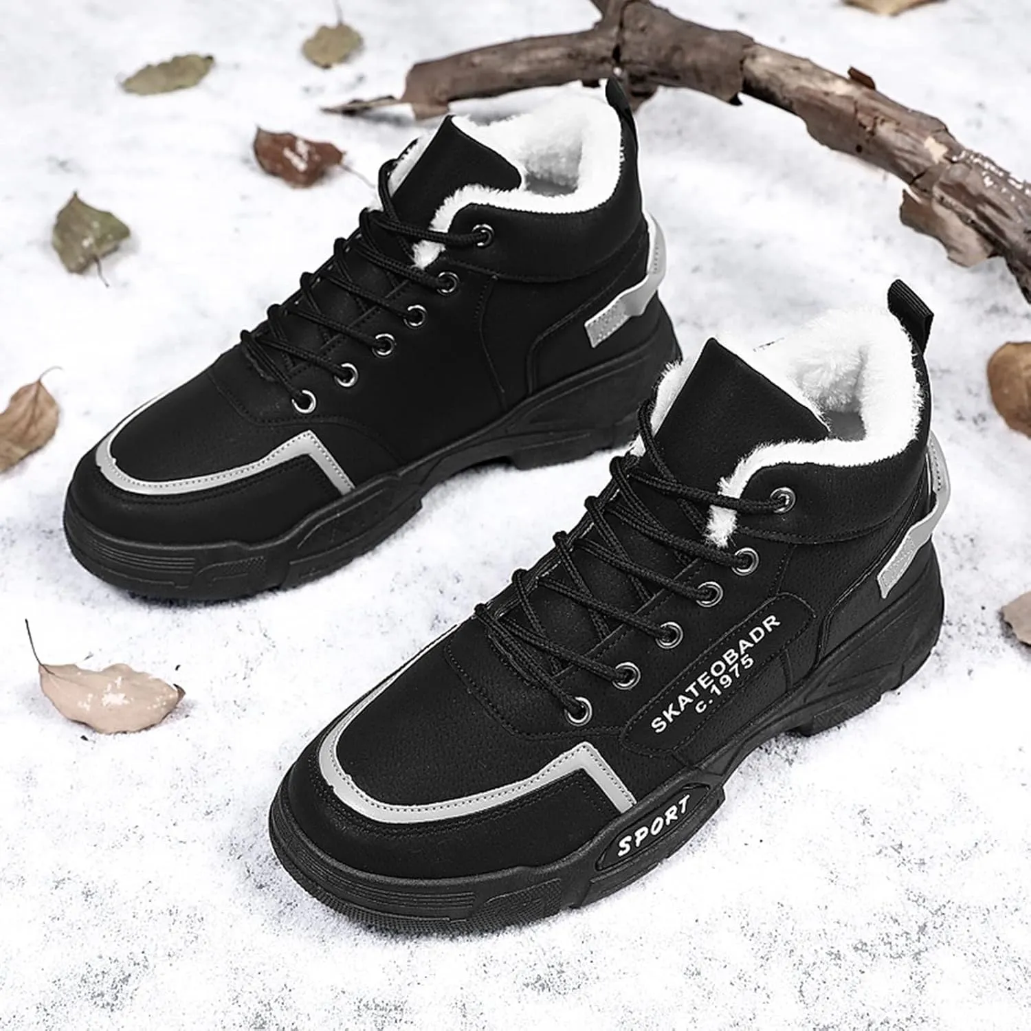 Men Work Boots Slip On Hiking Sneakers Shoes with Fur Lined Working Shoes for Women with Zipper Lightweight Outdoor Botas Mid Ankle Work Casual Hike Grounded Footwear