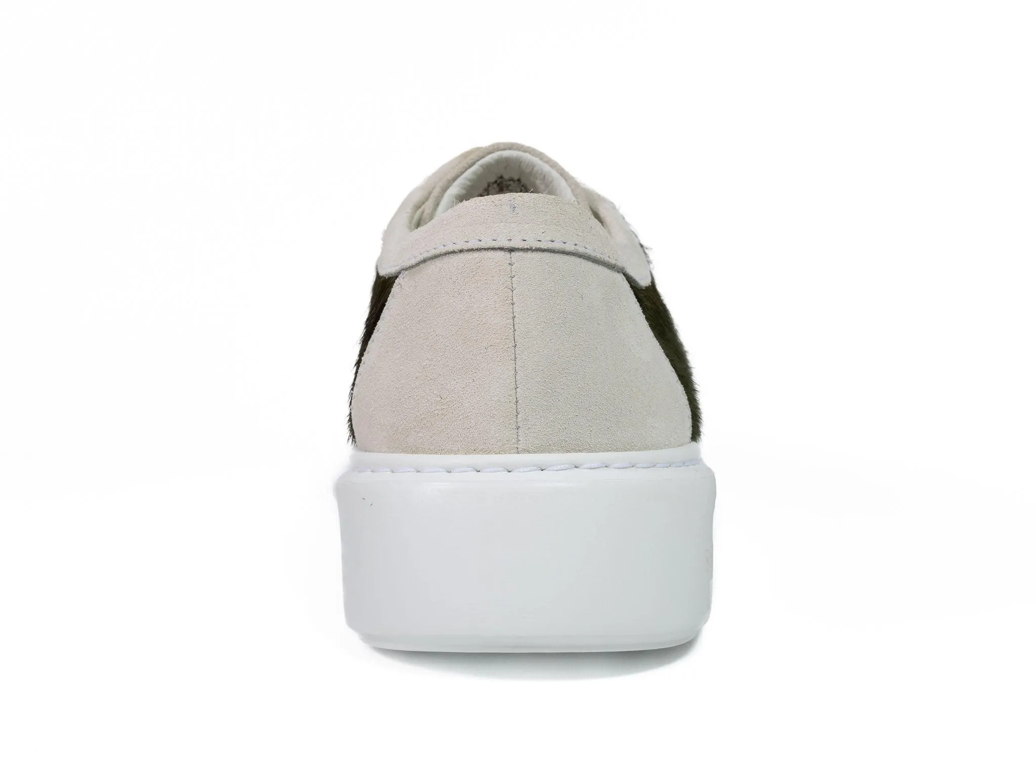 Military Green Hair-on-hide Trainer with White Suede Leather
