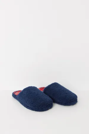 Navy blue faux shearling slippers