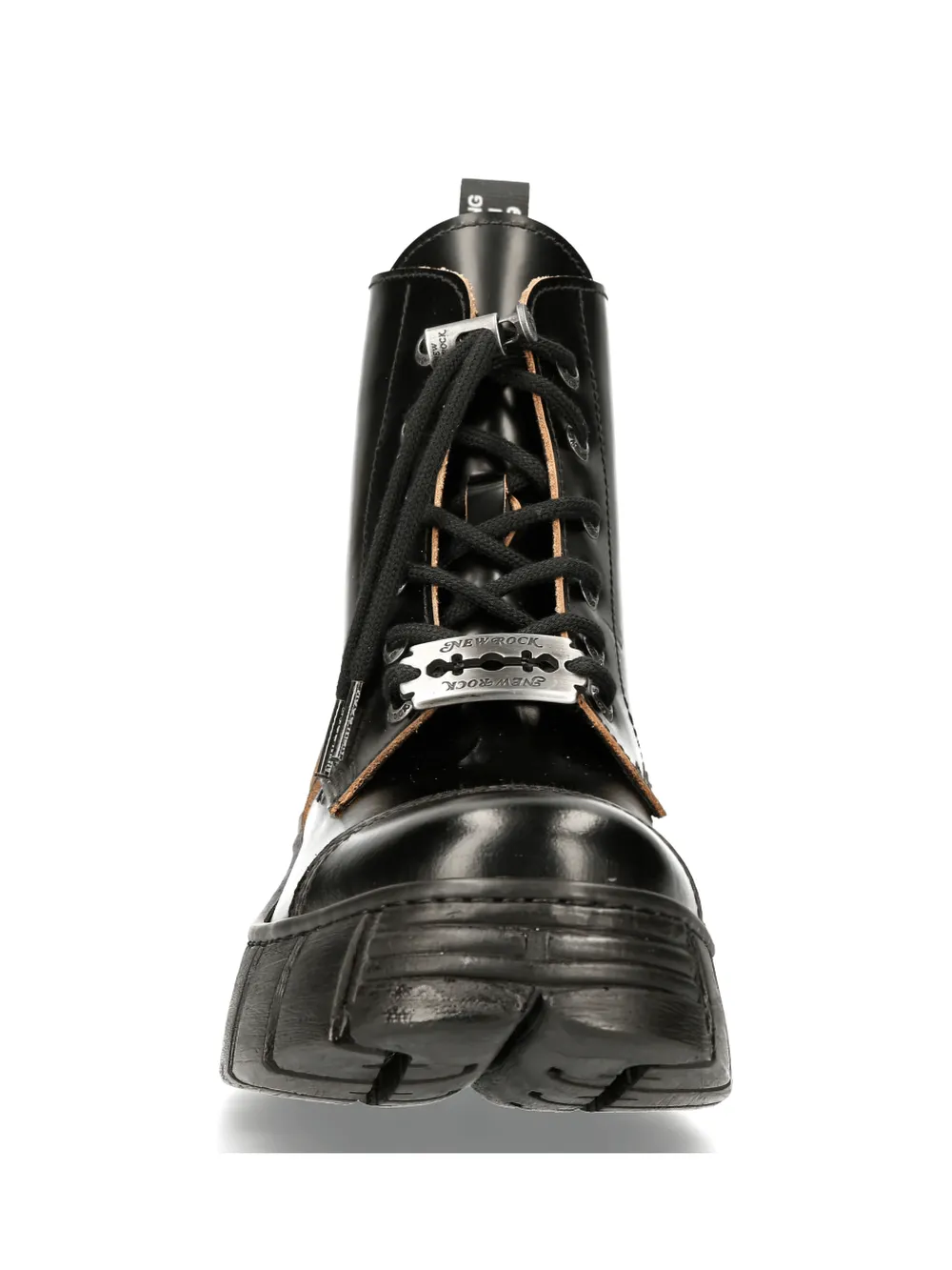 NEW ROCK Rugged Black Leather Lace-Up Ankle Boots