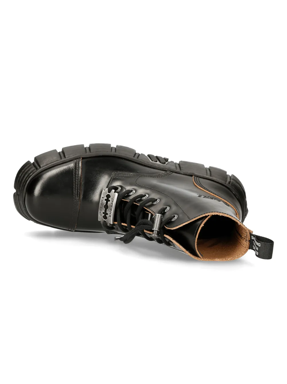 NEW ROCK Rugged Black Leather Lace-Up Ankle Boots