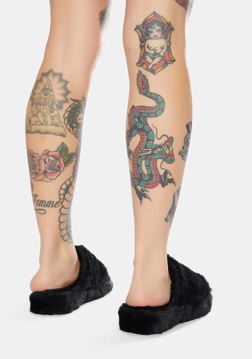 Noir Comfort Kisses Faux Fur Slippers