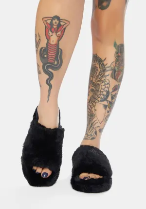 Noir Comfort Kisses Faux Fur Slippers