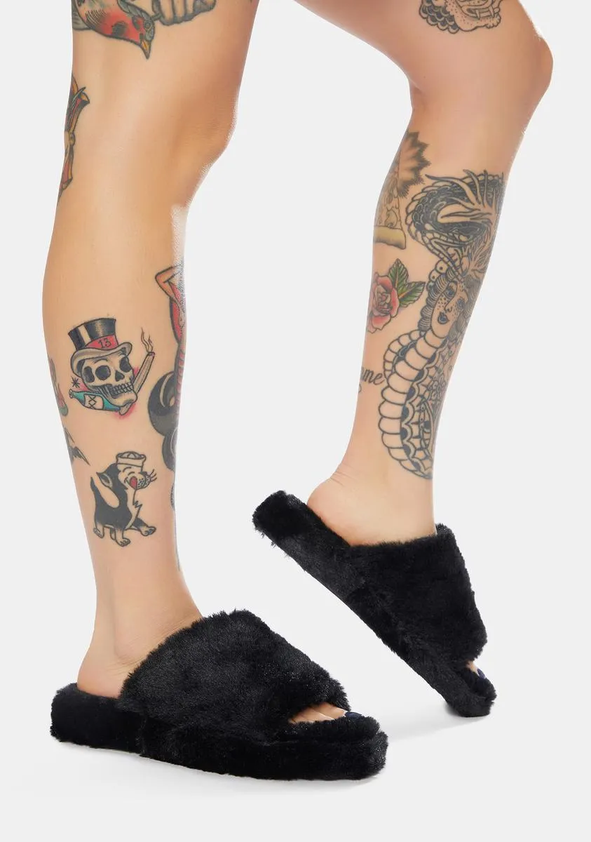 Noir Comfort Kisses Faux Fur Slippers
