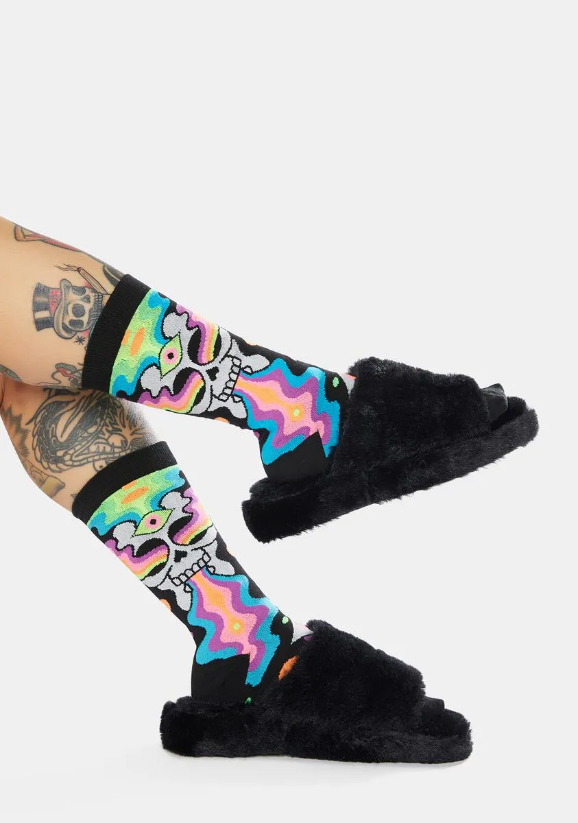 Noir Comfort Kisses Faux Fur Slippers