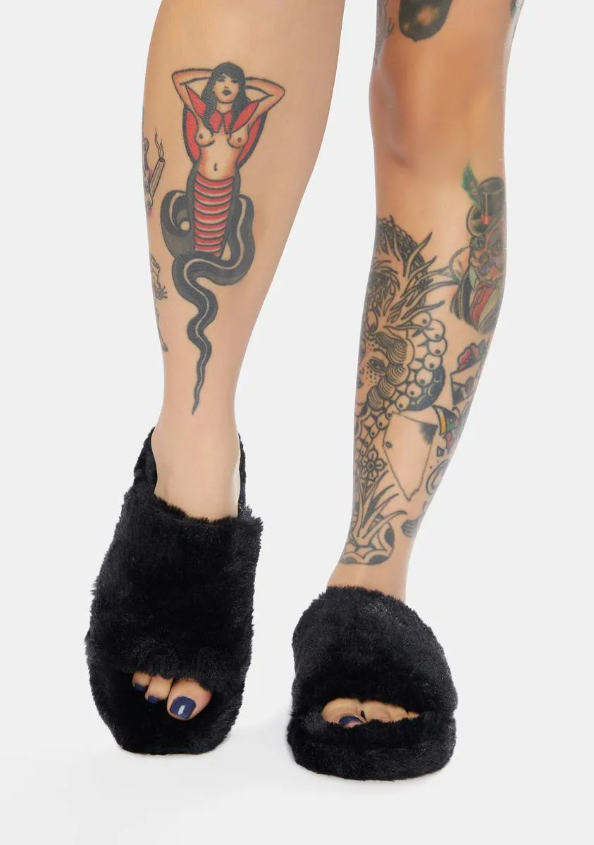 Noir Comfort Kisses Faux Fur Slippers