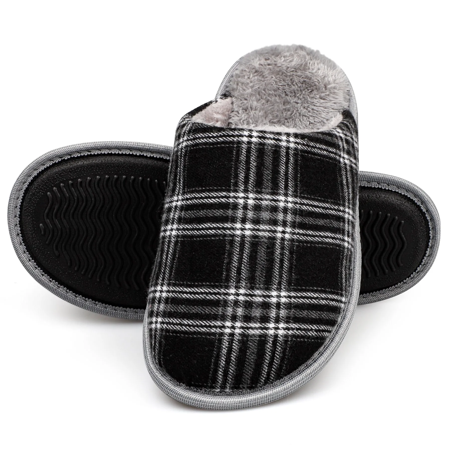 Riemot Women/Men's Slippers Memory Foam Black White Winter Slippers for Indoor Travel Hotel