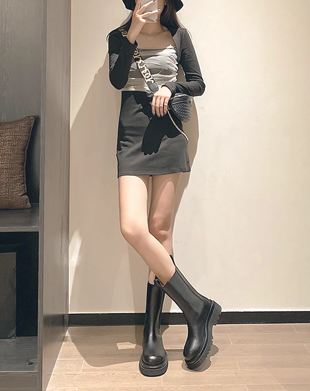 ♀本革／Rugged Sole Side Gore Boots