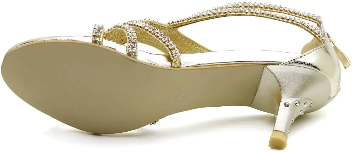 SheSole Ladies Kitten Heels Low Heeled Strappy Sparkly Rhinestone Dressy Sandals Wedding Shoes
