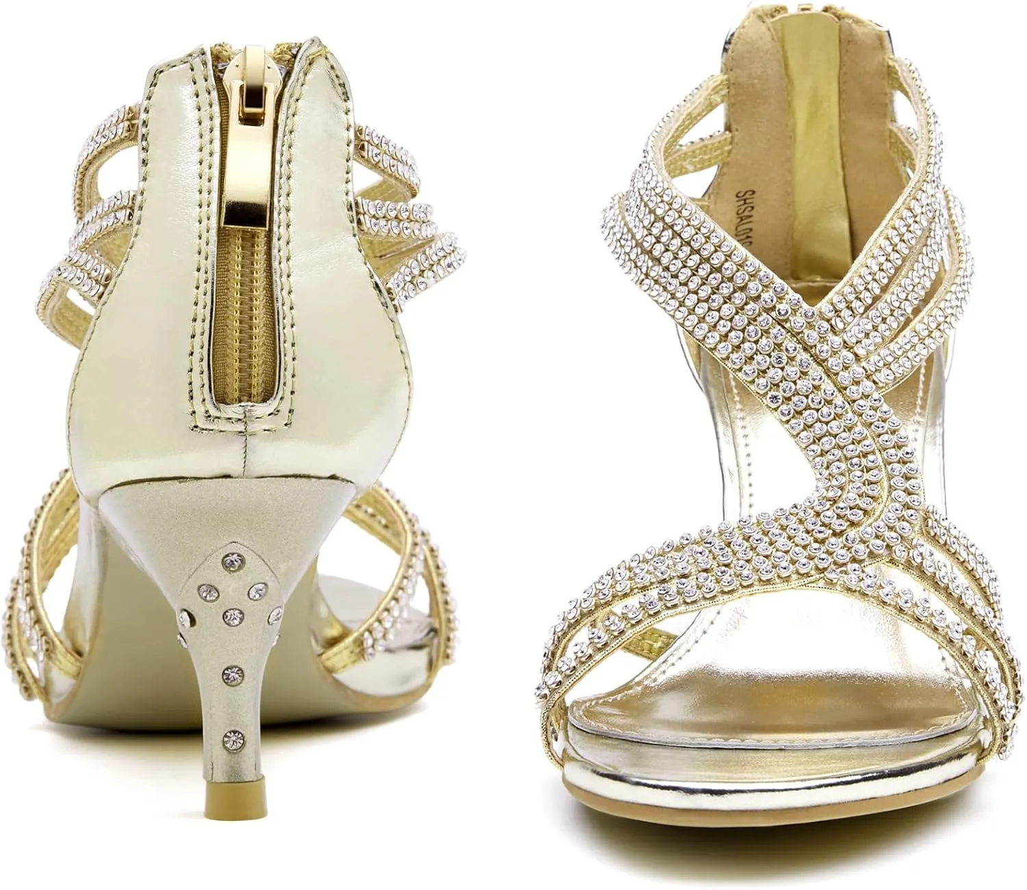 SheSole Ladies Kitten Heels Low Heeled Strappy Sparkly Rhinestone Dressy Sandals Wedding Shoes