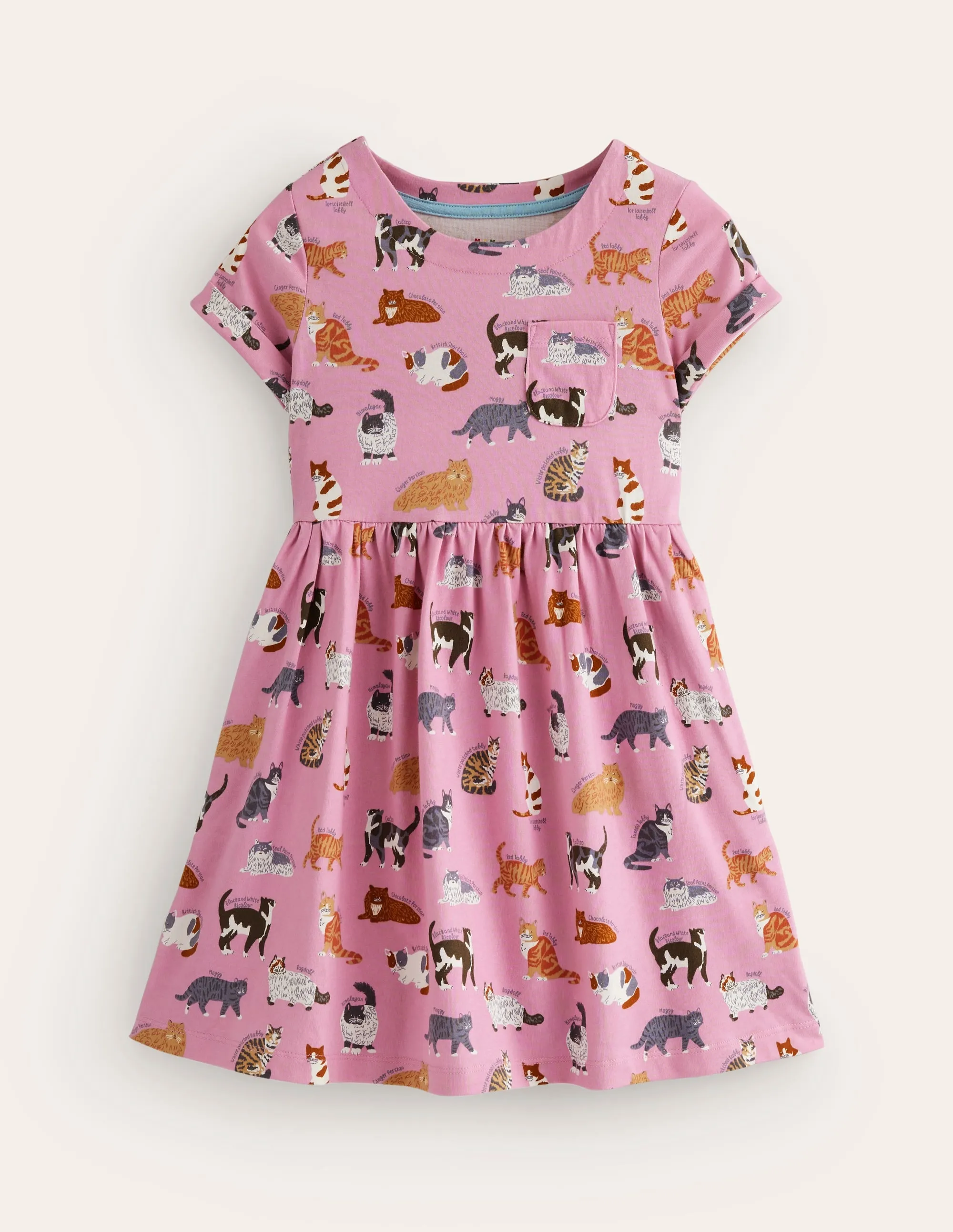 Short-sleeved Fun Jersey Dress-Formica Pink Cats