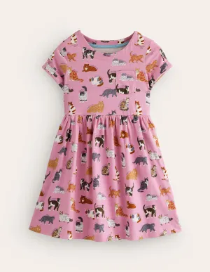 Short-sleeved Fun Jersey Dress-Formica Pink Cats