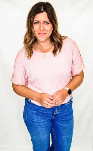 Solid, Reverse Seam Front Short Sleeve Top - Variety