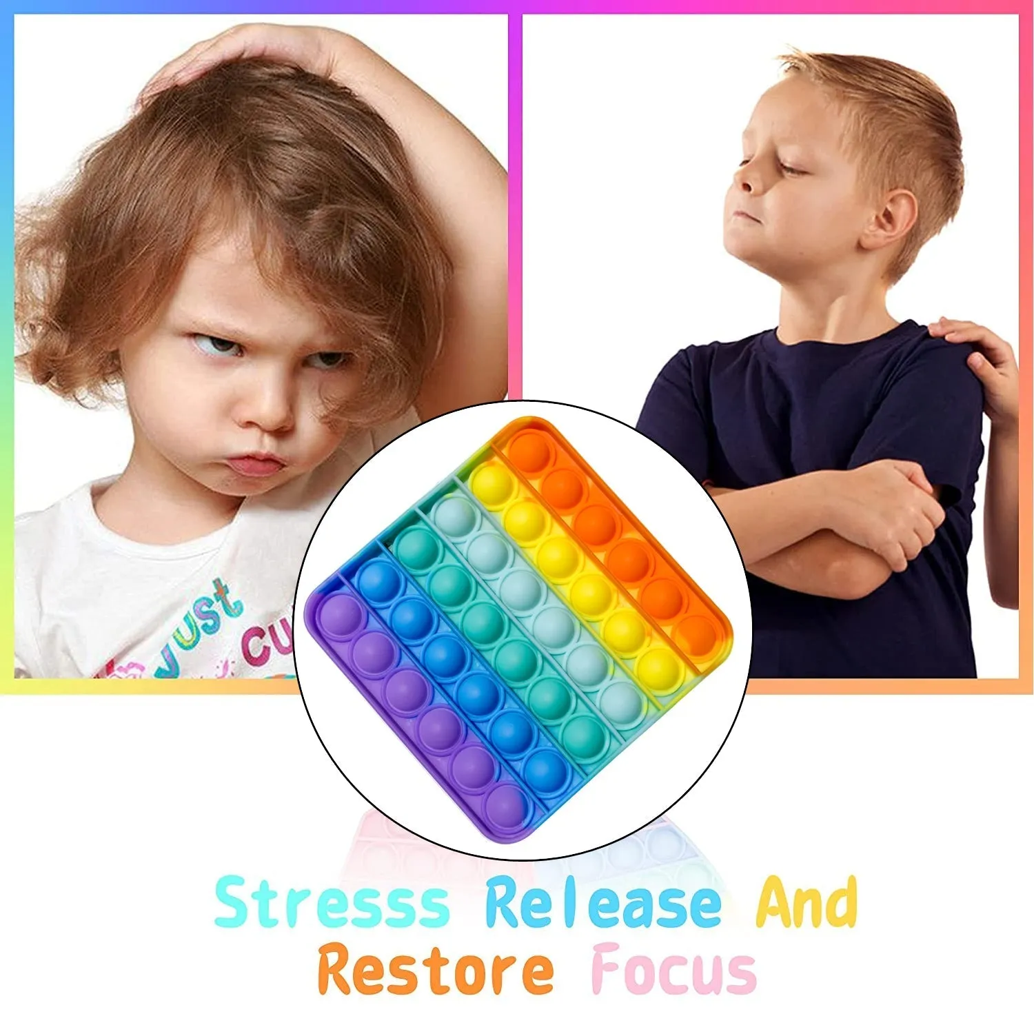 Square Popit Toy Special Needs Silicone Stress Relief Toy For Kids & Adult All Use  Toy
