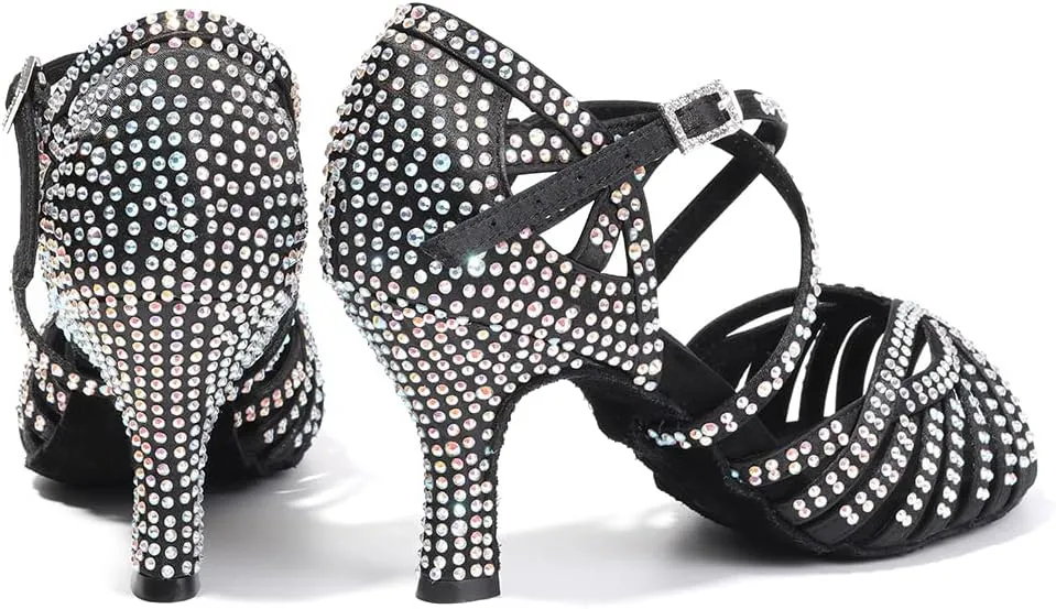 SWDZM Women's Ballroom Dance Shoes Rhinestone Latin Salsa Heeled Party Dance Shoes,Model L379