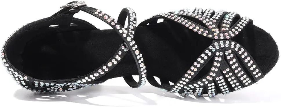 SWDZM Women's Ballroom Dance Shoes Rhinestone Latin Salsa Heeled Party Dance Shoes,Model L379