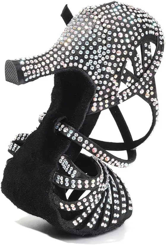 SWDZM Women's Ballroom Dance Shoes Rhinestone Latin Salsa Heeled Party Dance Shoes,Model L379