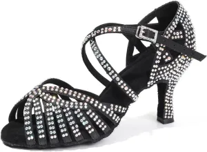 SWDZM Women's Ballroom Dance Shoes Rhinestone Latin Salsa Heeled Party Dance Shoes,Model L379