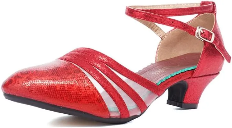 TINRYMX Women's Ankle Strap Closed Toe Glitter Latin Salsa Tango Dance Shoes Party Ballroom Dance Shoes DY302