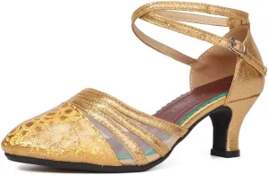 TINRYMX Women's Ankle Strap Closed Toe Glitter Latin Salsa Tango Dance Shoes Party Ballroom Dance Shoes DY302