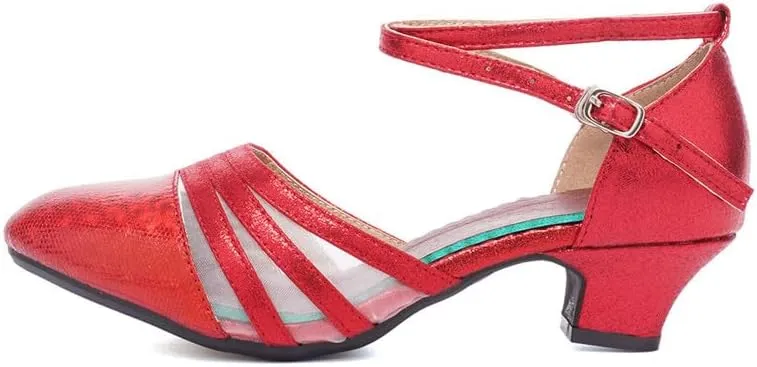 TINRYMX Women's Ankle Strap Closed Toe Glitter Latin Salsa Tango Dance Shoes Party Ballroom Dance Shoes DY302