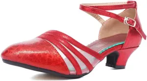 TINRYMX Women's Ankle Strap Closed Toe Glitter Latin Salsa Tango Dance Shoes Party Ballroom Dance Shoes DY302