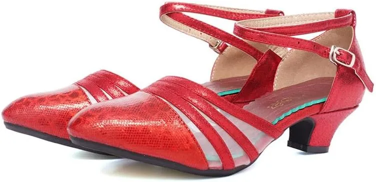 TINRYMX Women's Ankle Strap Closed Toe Glitter Latin Salsa Tango Dance Shoes Party Ballroom Dance Shoes DY302