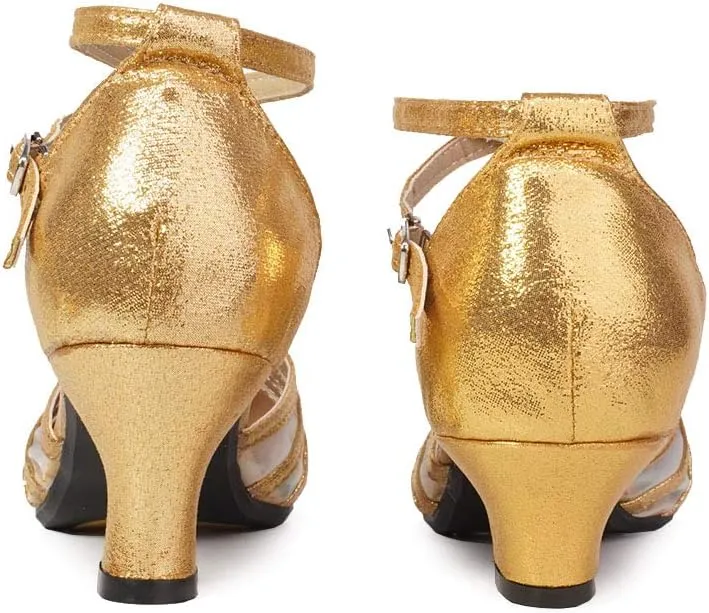 TINRYMX Women's Ankle Strap Closed Toe Glitter Latin Salsa Tango Dance Shoes Party Ballroom Dance Shoes DY302