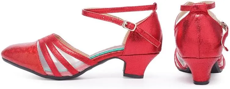 TINRYMX Women's Ankle Strap Closed Toe Glitter Latin Salsa Tango Dance Shoes Party Ballroom Dance Shoes DY302