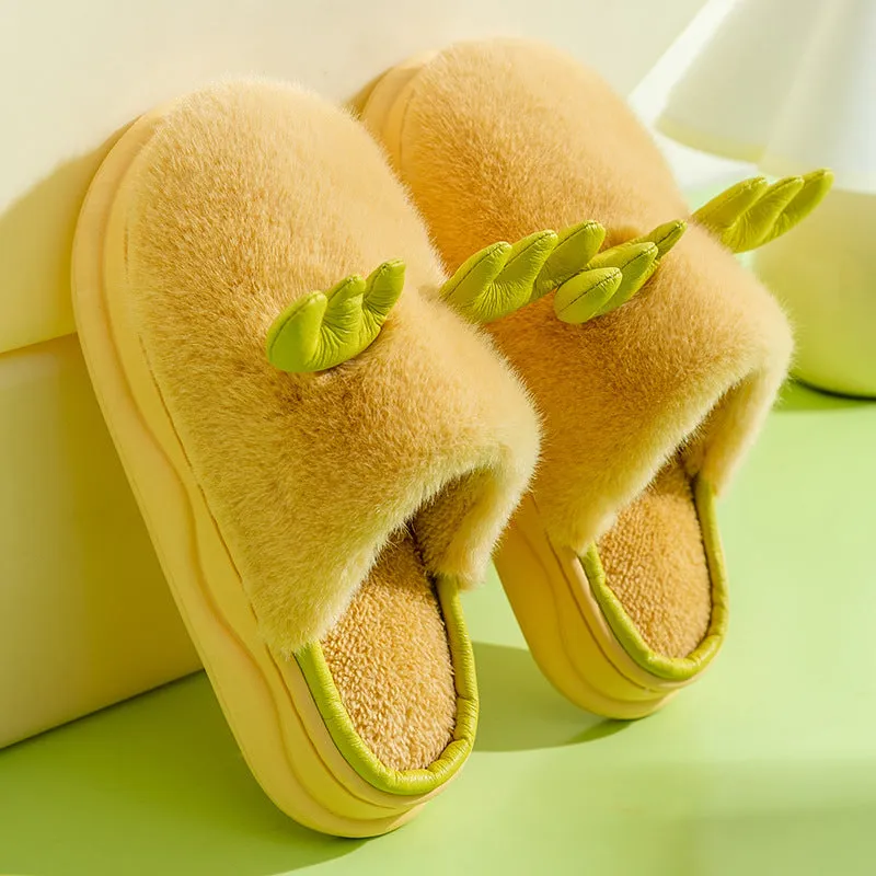 Wholesale cute winter warm non-slip confinement shoes indoor couple fur slippers