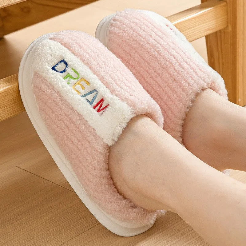 Wholesale cute winter warm non-slip confinement shoes indoor couple fur slippers