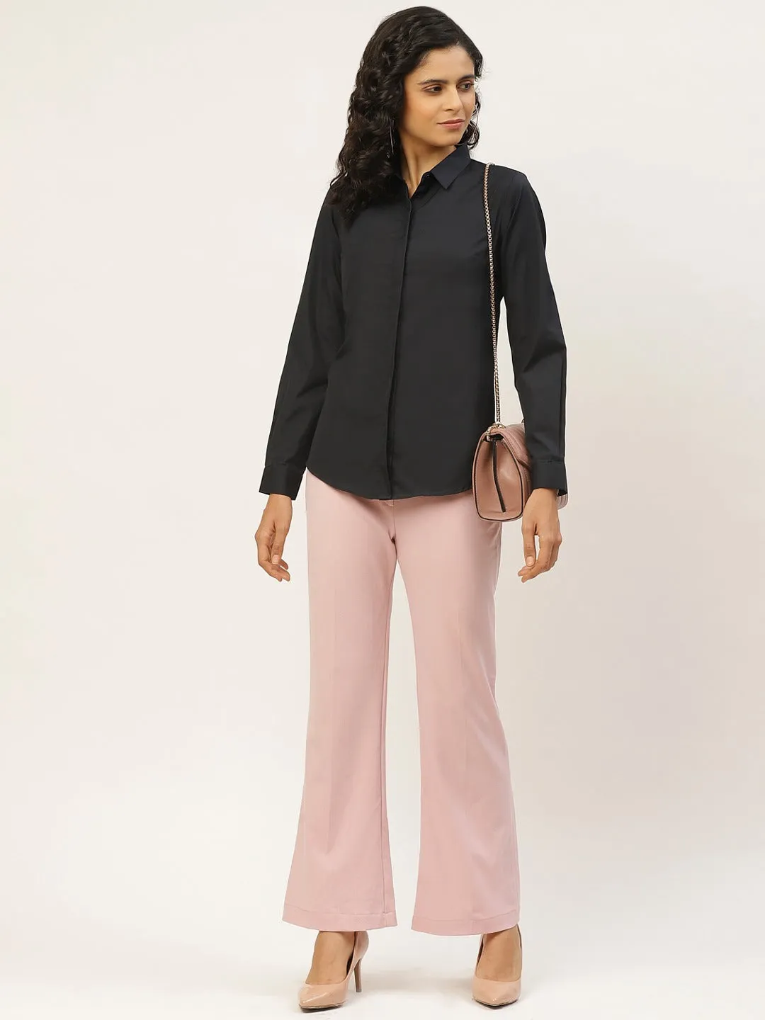 Women Black Solids Pure Cotton Slim Fit Formal Shirt