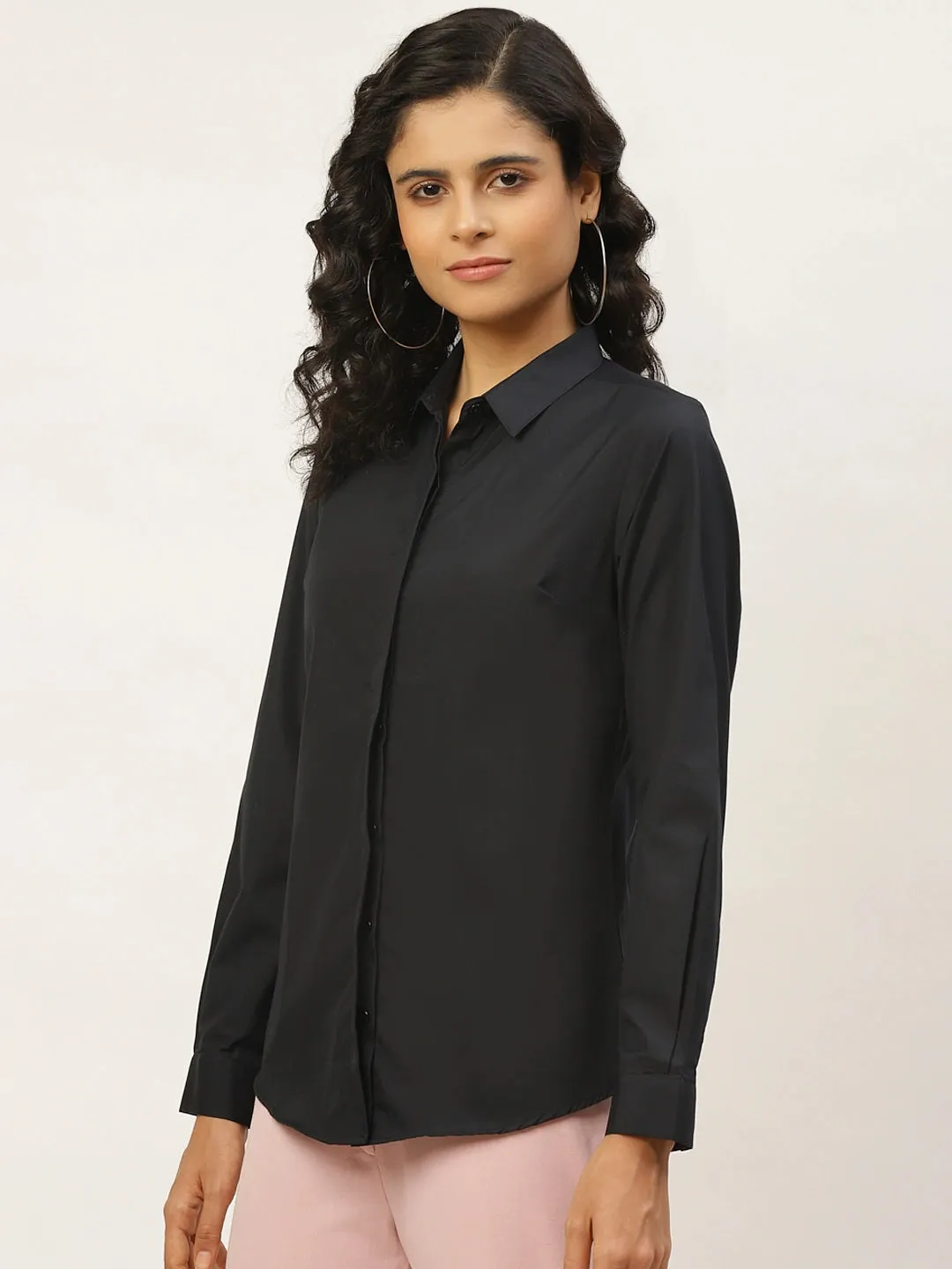 Women Black Solids Pure Cotton Slim Fit Formal Shirt
