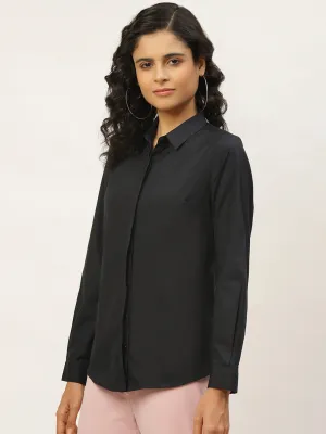 Women Black Solids Pure Cotton Slim Fit Formal Shirt