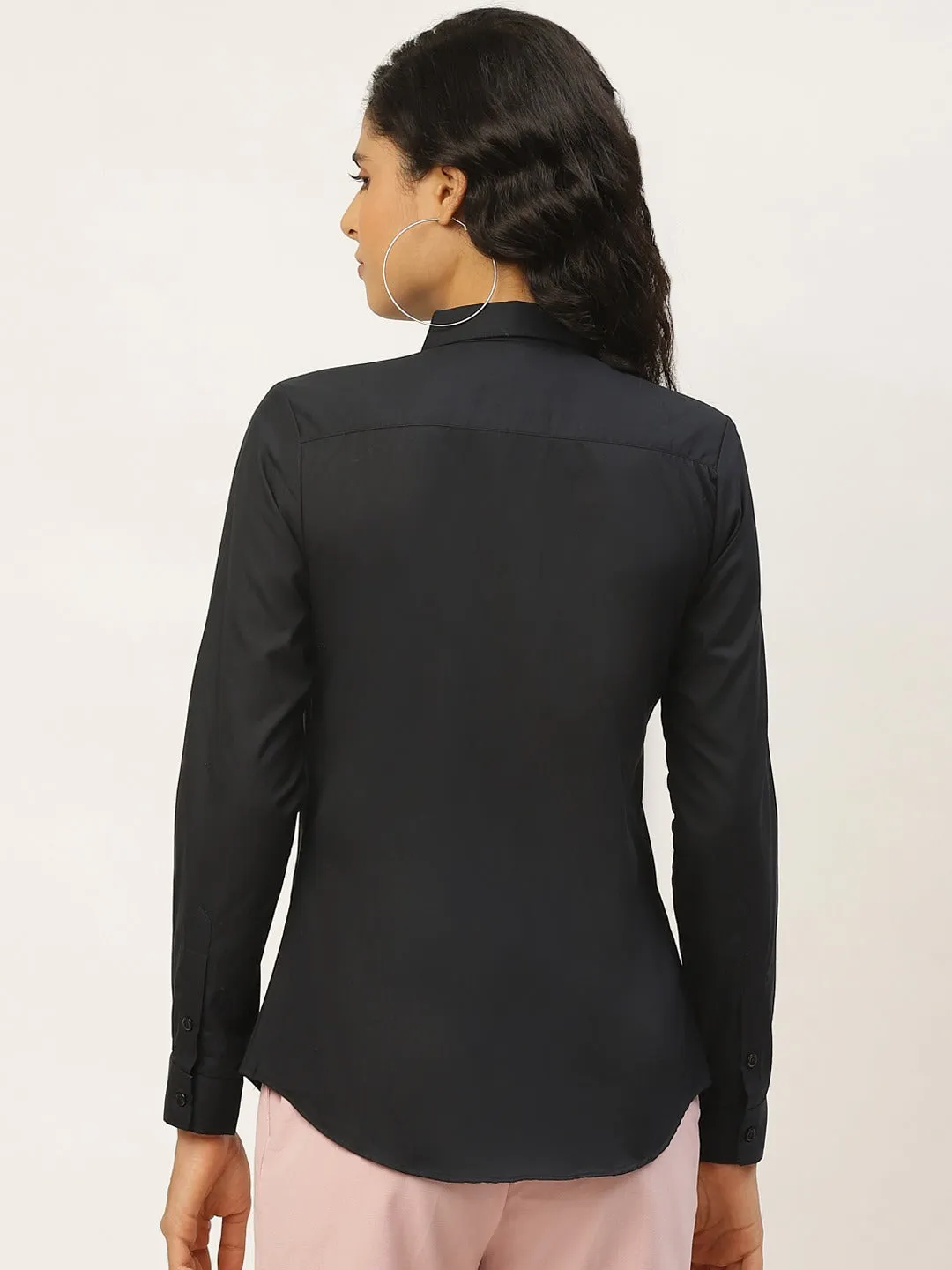Women Black Solids Pure Cotton Slim Fit Formal Shirt