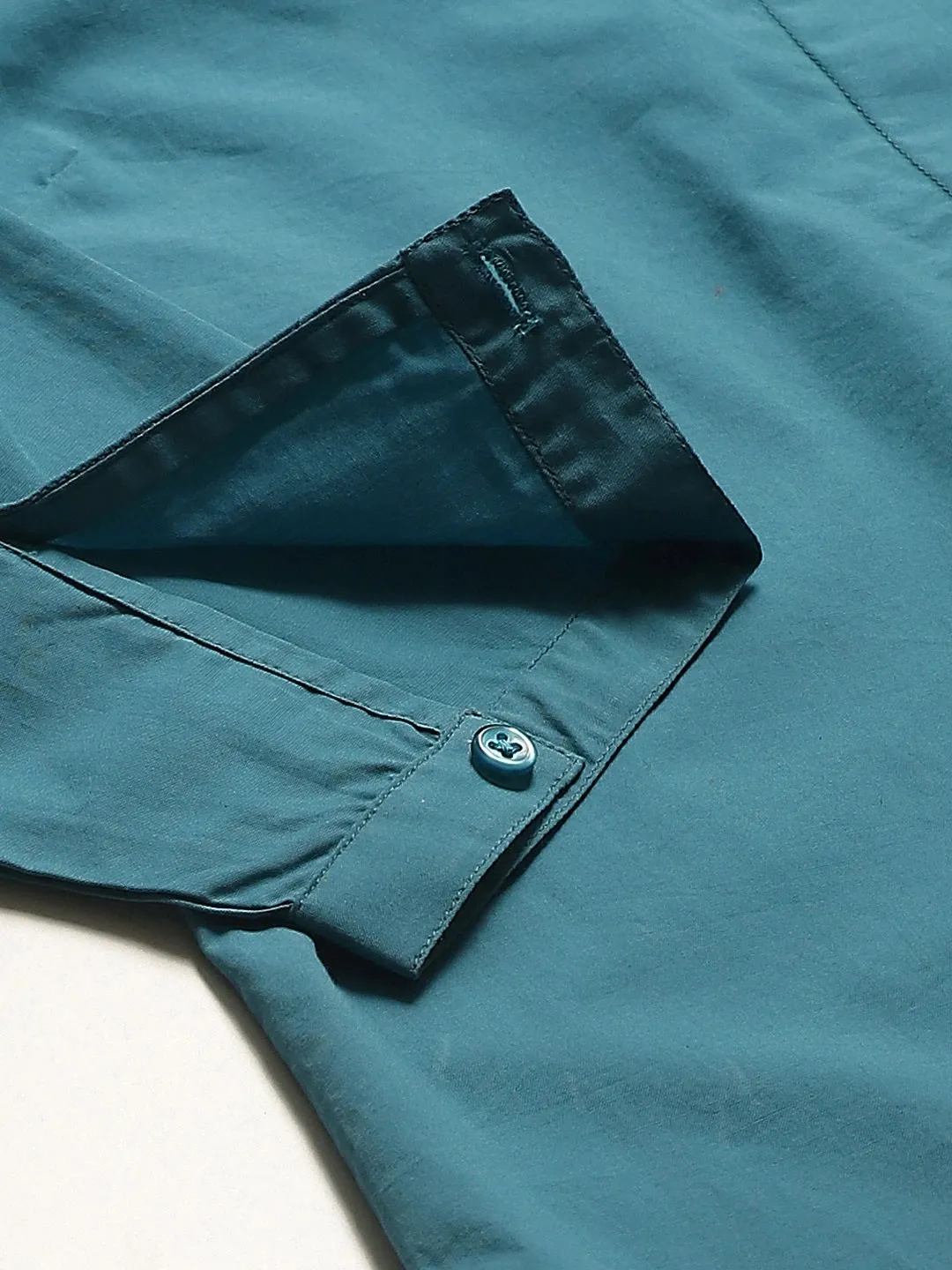 Women Turquoise Blue Solids Pure Cotton Slim Fit Formal Shirt