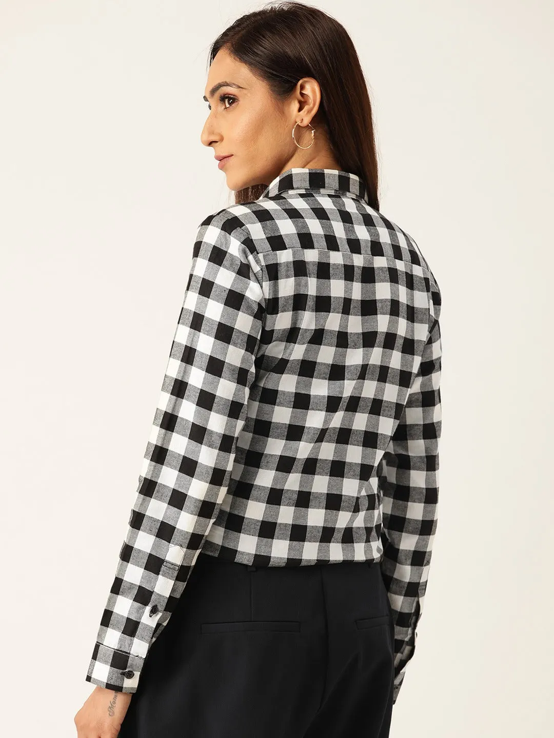 Women White Checks Pure Cotton Slim Fit Formal Shirt