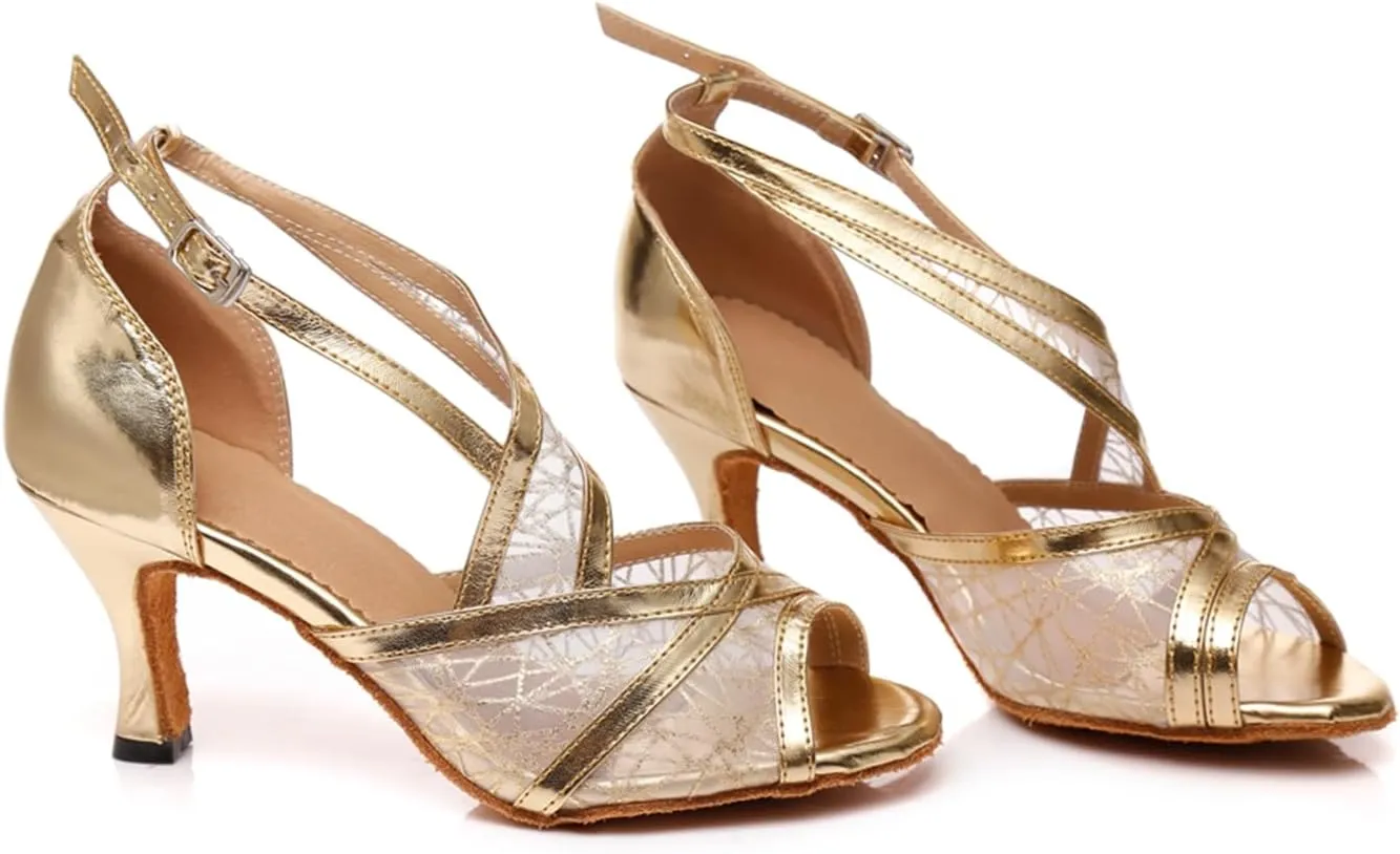 Women's Open Toe Mesh Synthetic Ballroom Latin Party Wedding Practice Performence Dance Shoes