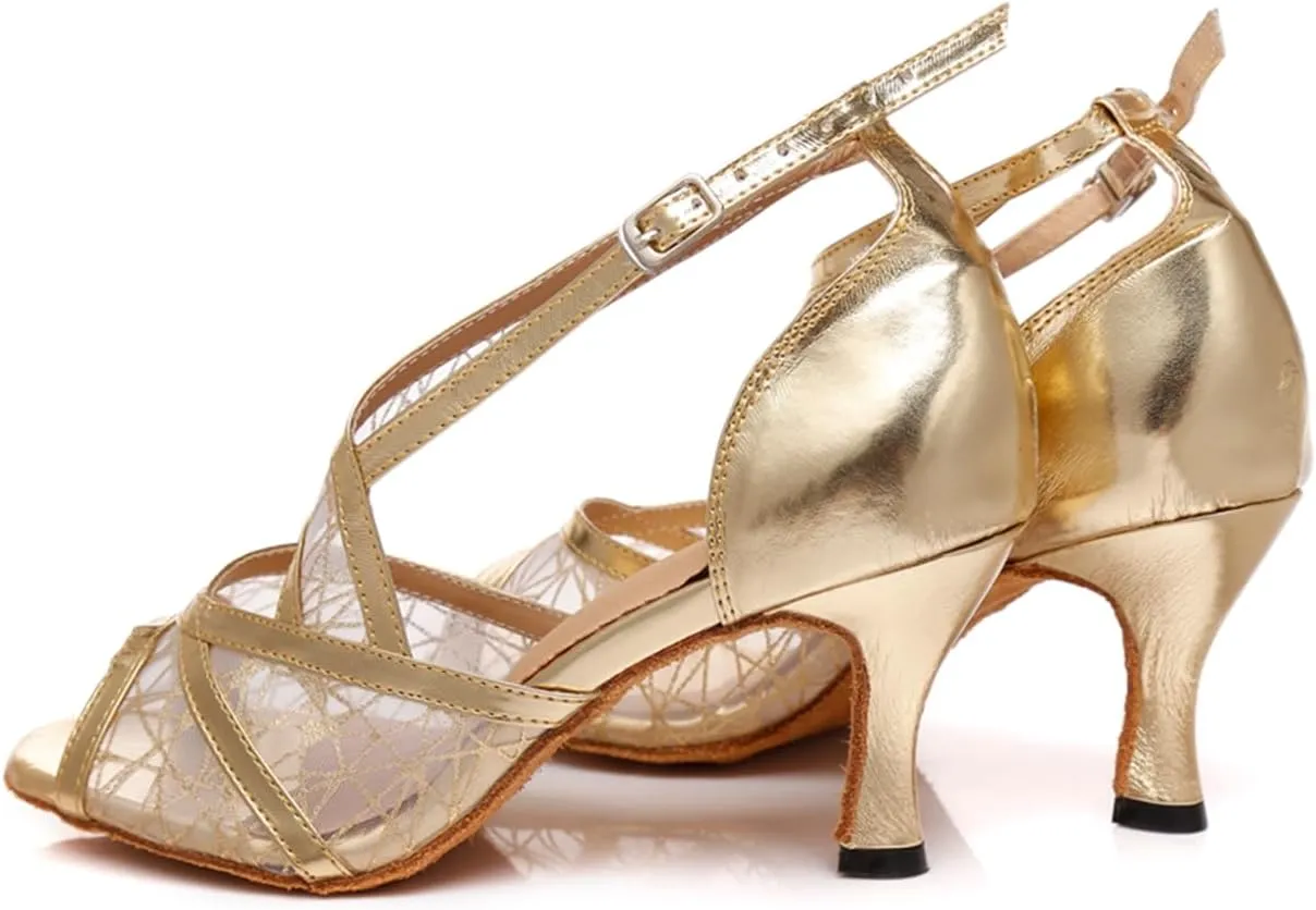 Women's Open Toe Mesh Synthetic Ballroom Latin Party Wedding Practice Performence Dance Shoes