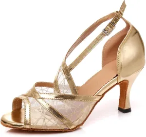 Women's Open Toe Mesh Synthetic Ballroom Latin Party Wedding Practice Performence Dance Shoes