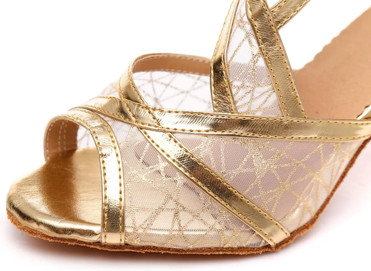 Women's Open Toe Mesh Synthetic Ballroom Latin Party Wedding Practice Performence Dance Shoes