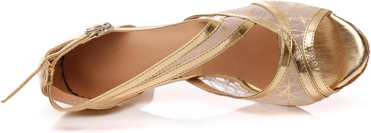 Women's Open Toe Mesh Synthetic Ballroom Latin Party Wedding Practice Performence Dance Shoes